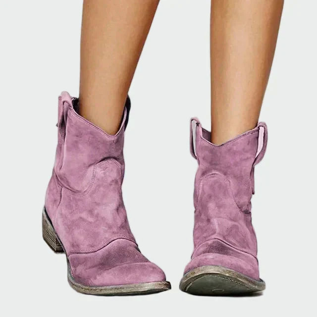 Marisol | Botas Vaqueras Retro de Tobillo en Gamuza Marrón