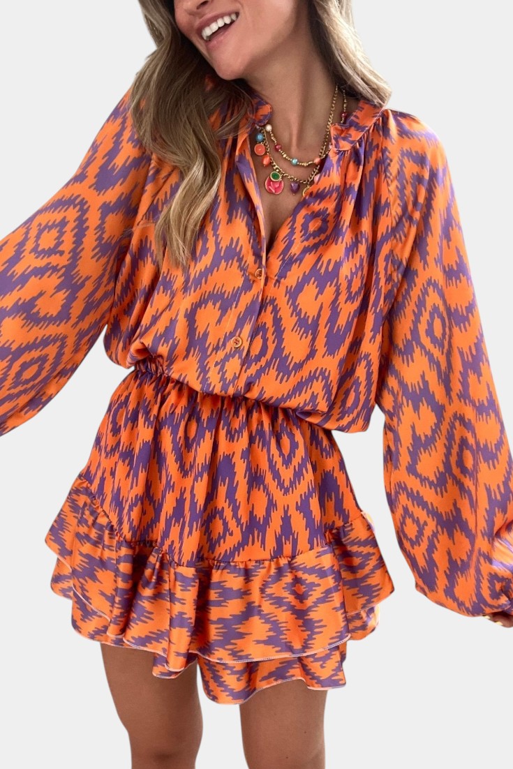 Yasmine | Mono Mini con Volantes y Estampado Ikat