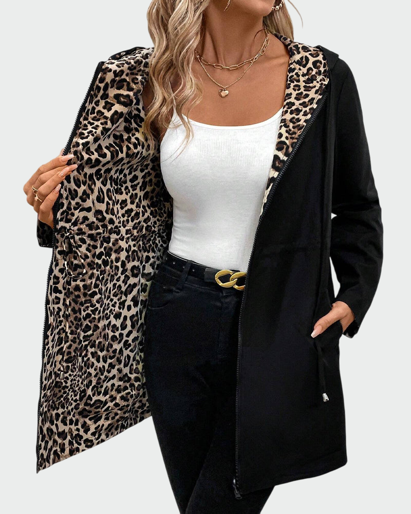 Elena | Chaqueta reversible con estampado de leopardo