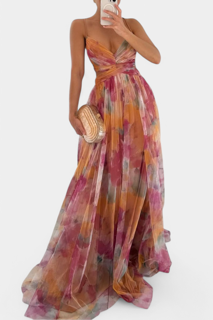 Ingrid | Vestido Maxi Floral con Escote en V
