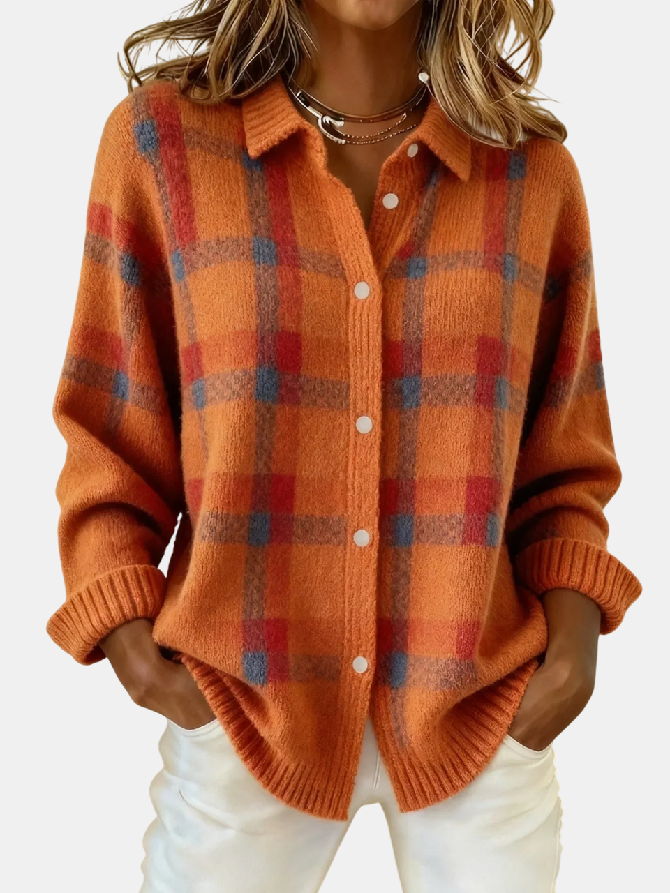 Victoria | Suéter Retro de Cuadros en Contraste