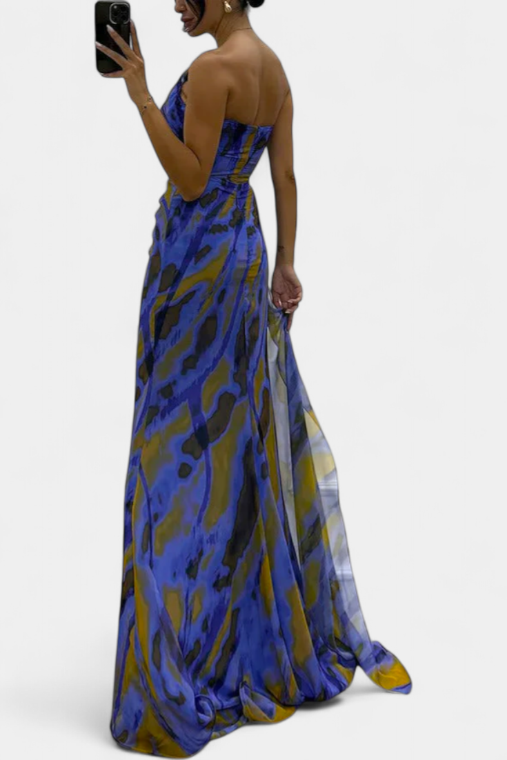Aylin | Vestido Maxi Asimétrico con Estampado Vibrante