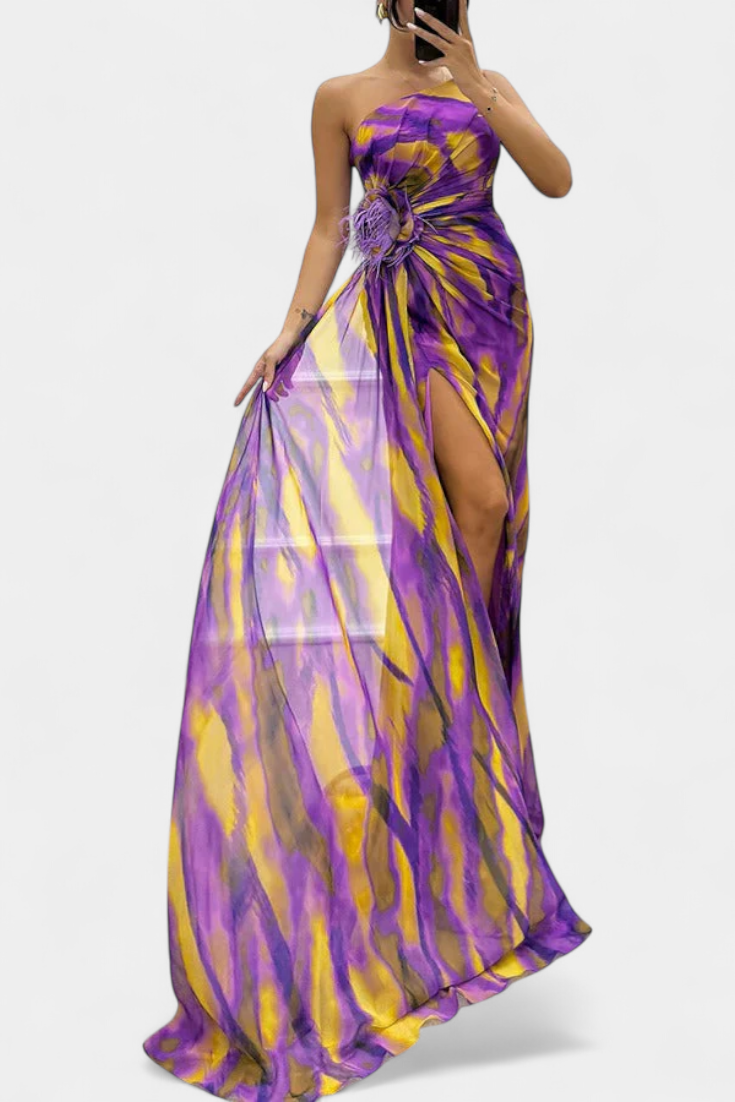 Aylin | Vestido Maxi Asimétrico con Estampado Vibrante