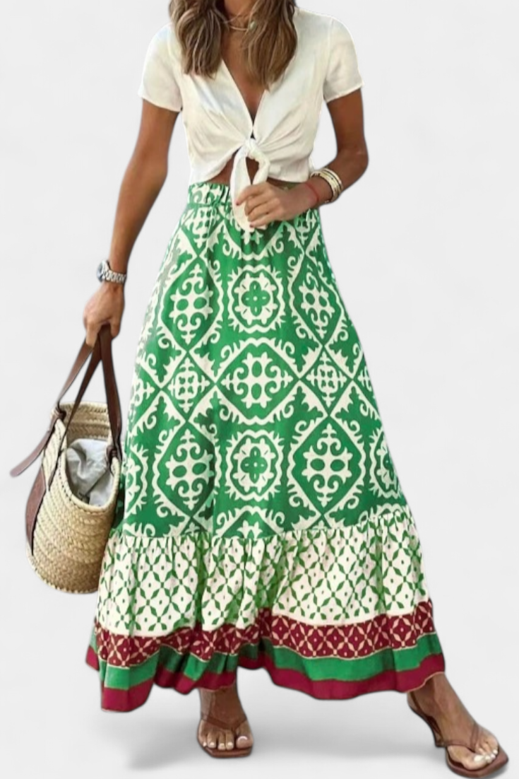 Ethel | Falda Maxi Estampada con Volante