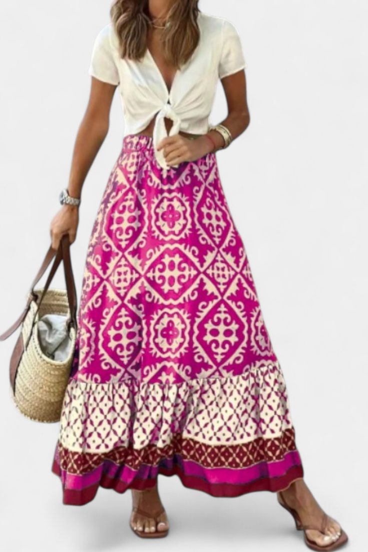 Ethel | Falda Maxi Estampada con Volante